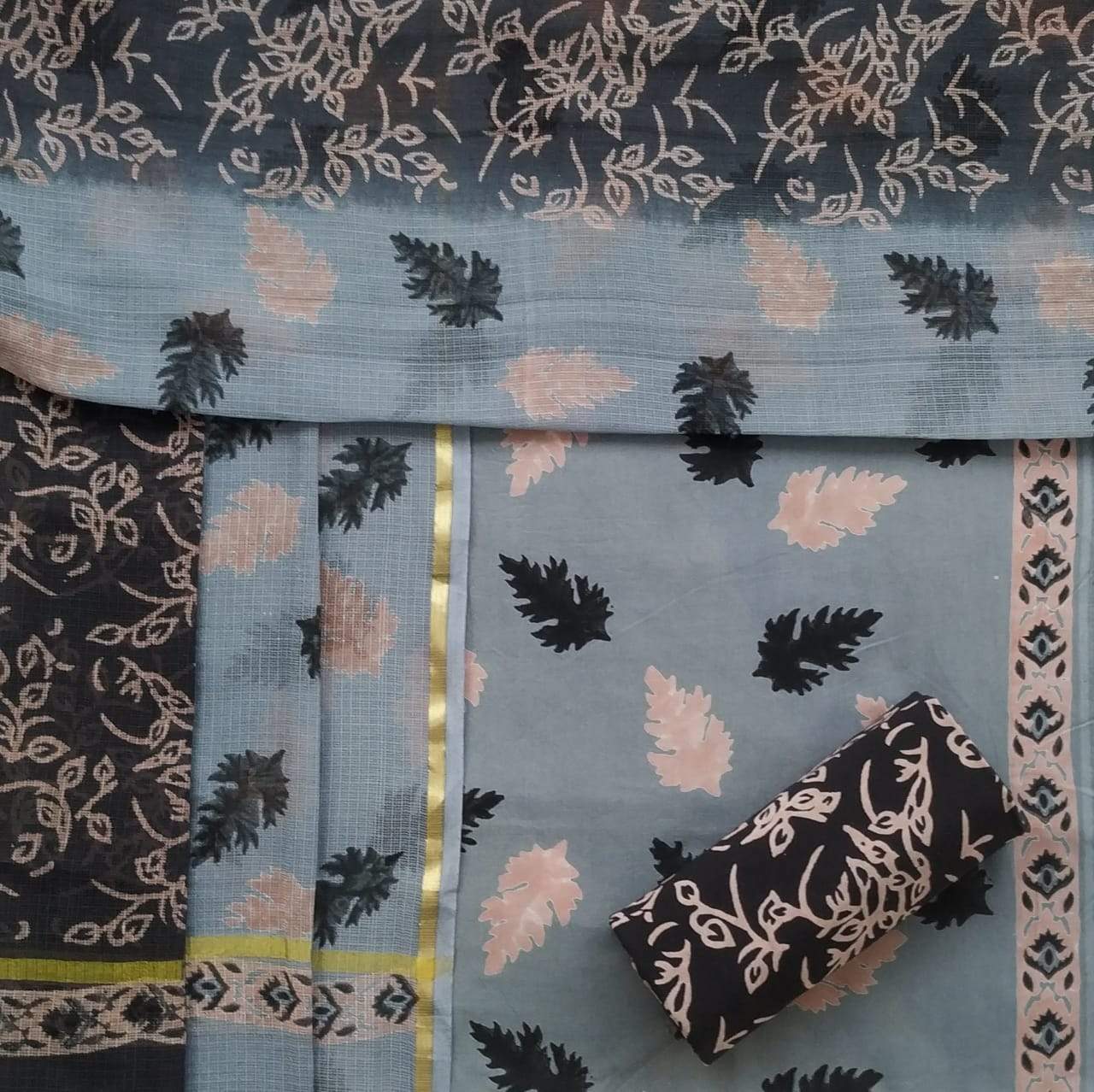 Shop Unstitched Hand Block Print Pure Cotton Suits with Kota Doria Dupatta (T3CKD299)