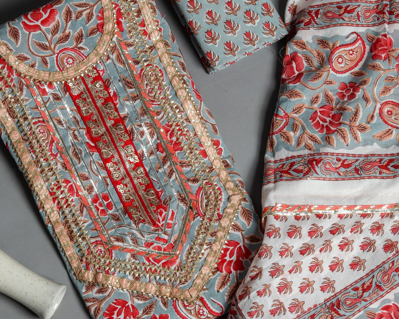 Shop Unstitched Festive Season Gota Collection with Classy Mulmul Dupatta (GOTA155)