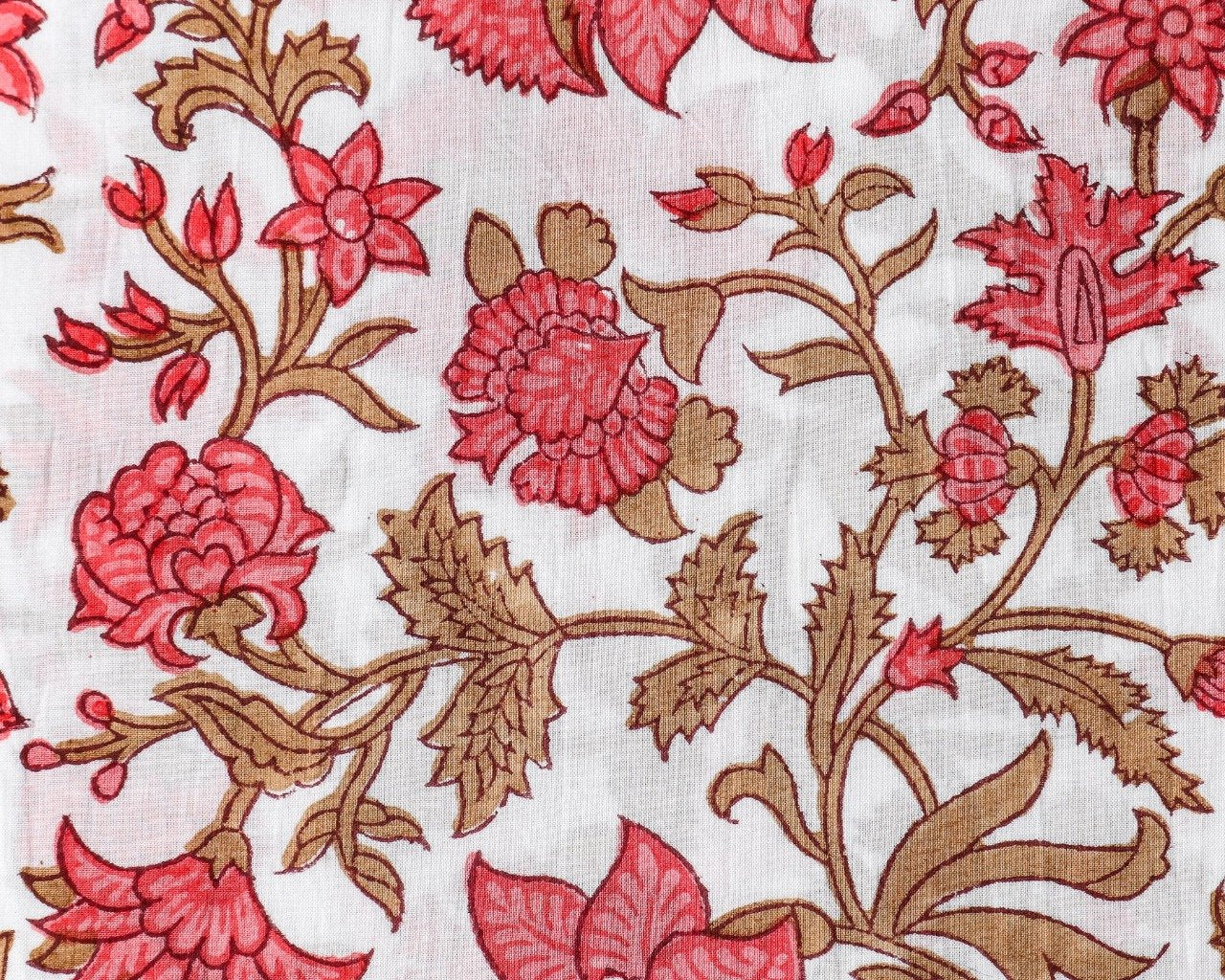Shop Unstitched Hand Block Print Pure Cotton Suits with Mulmul Dupatta (TPRMUL178)