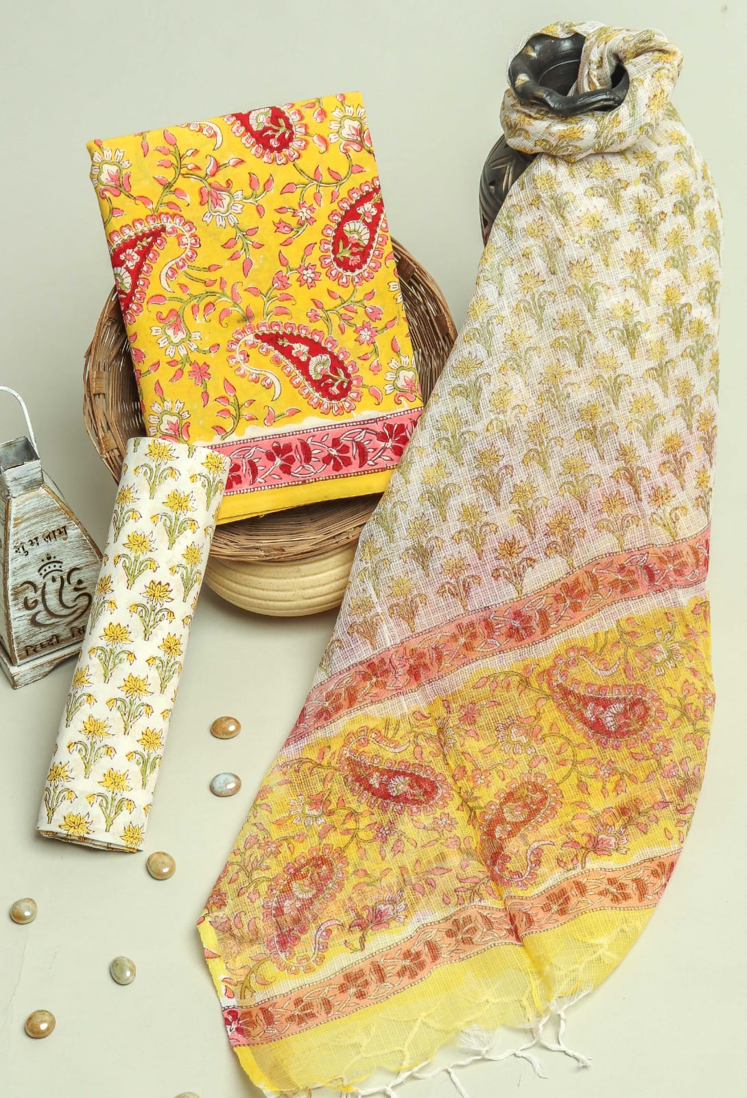 Shop jaipuri print cotton suits with kota dupatta (3CKD292)