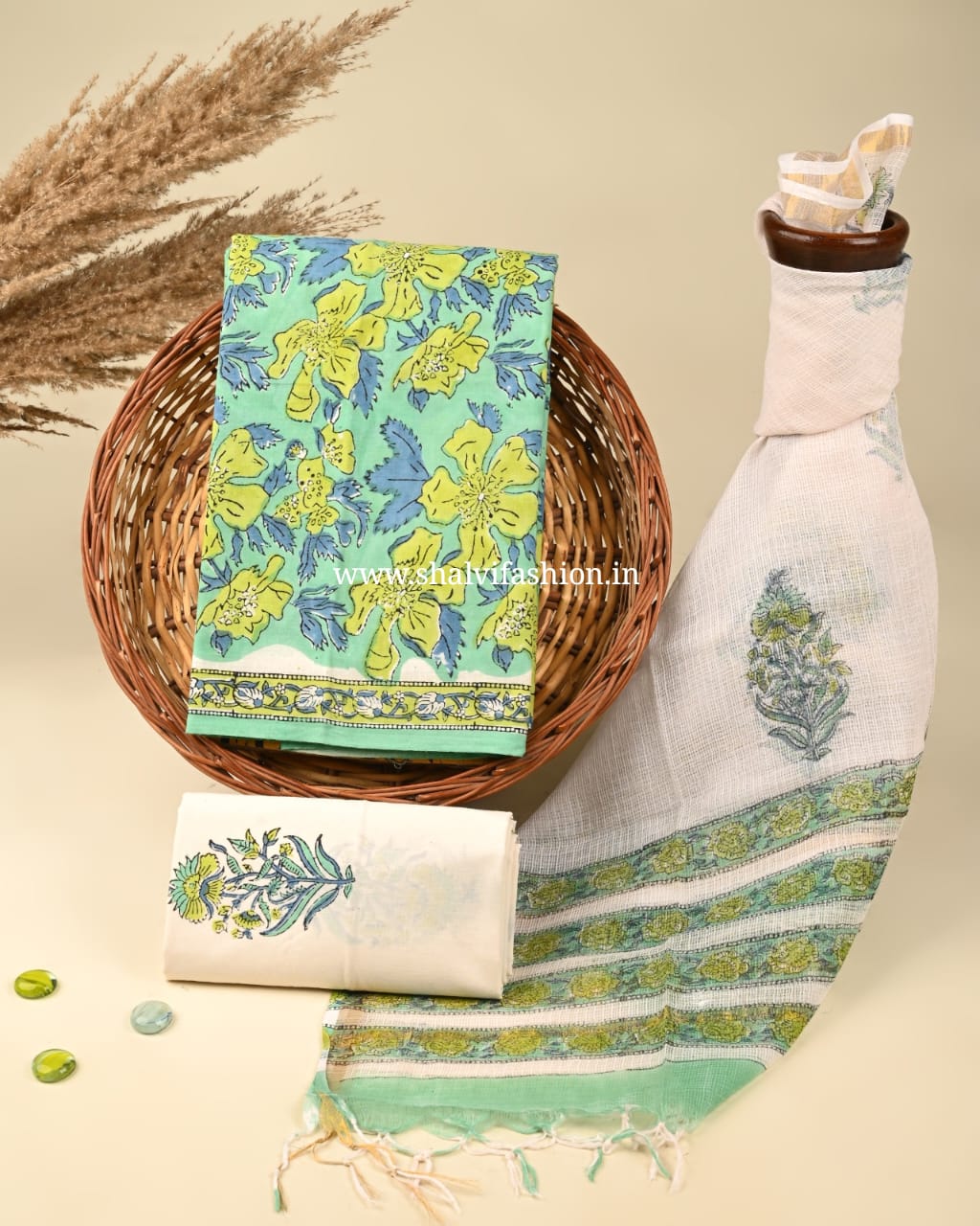 Shop block print kota dupatta cotton suits online (3CKD369)