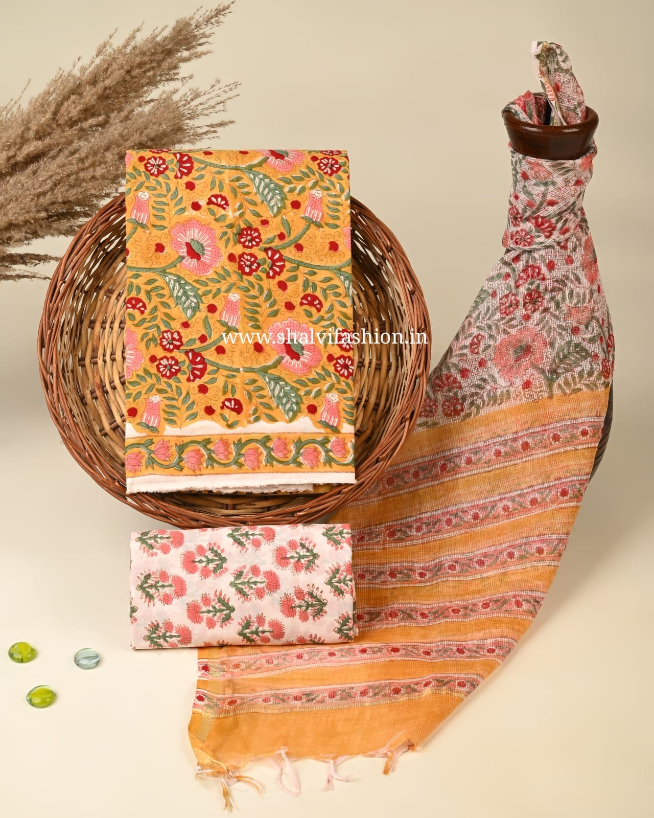 Shop hand block print kota dupatta cotton suits (3CKD433)