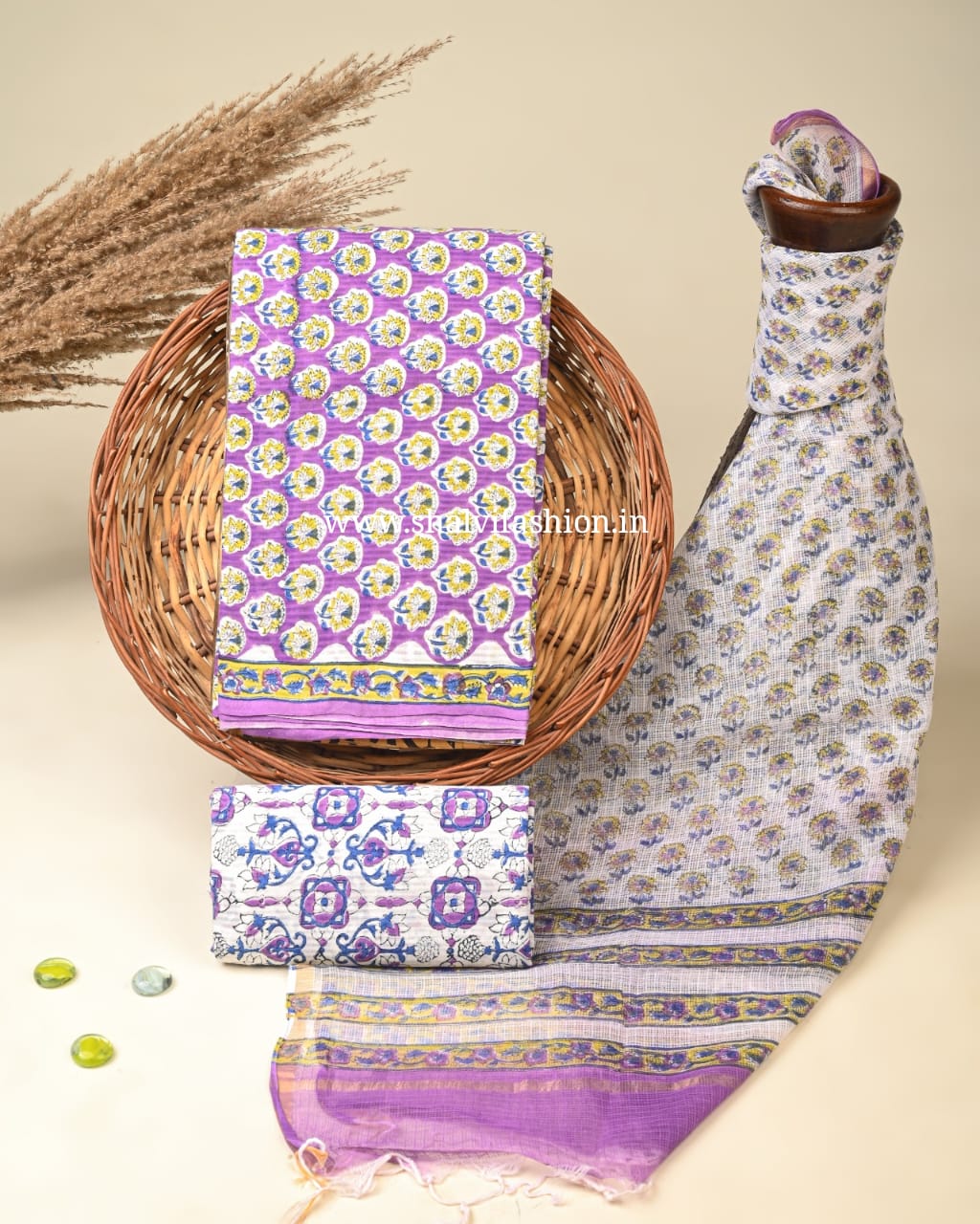 Shop block print kota dupatta cotton suits (3CKD482)