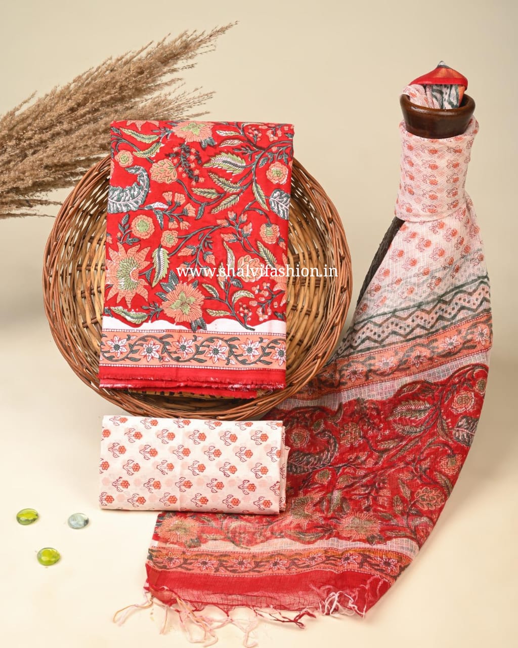 Shop hand block print kota dupatta cotton suits online (3CKD493)