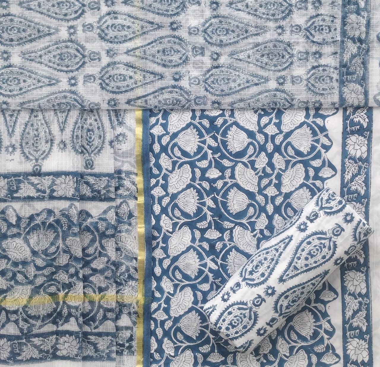 Shop Unstitched Pure Cotton Suits with Kota Doria Dupatta 