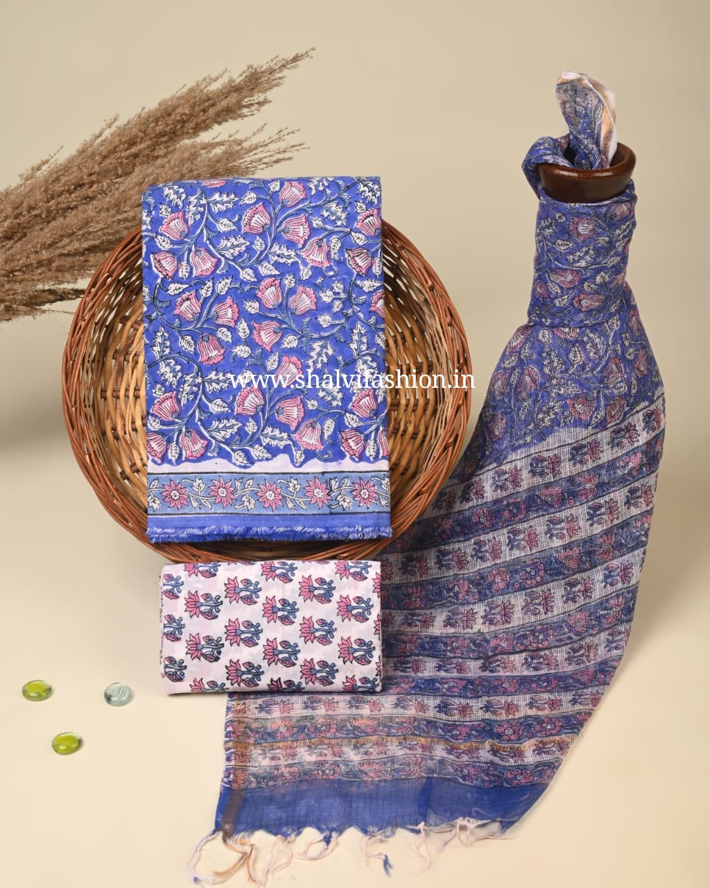 Shop hand block printed cotton suits with kota dupatta in jaipur (3CKD735)