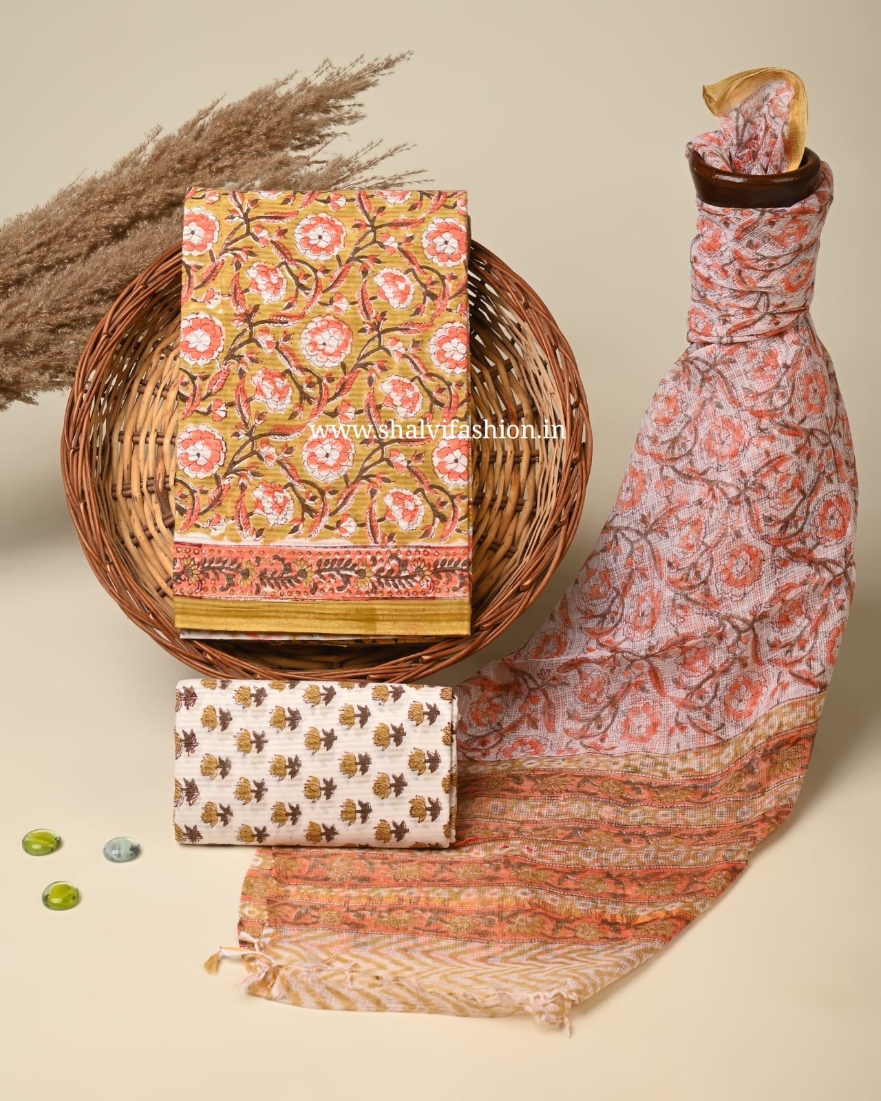 Shop sanganeri print cotton suits with kota dupatta in jaipur (3CKD746)