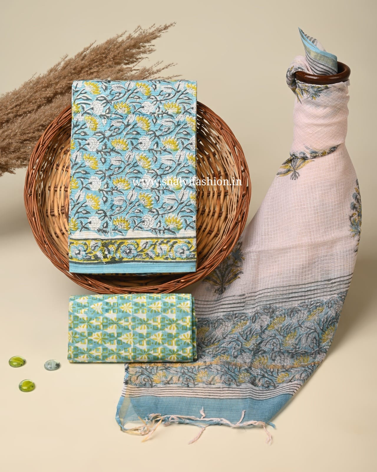 Shop hand block print textured line cotton suits online (3CKD750)