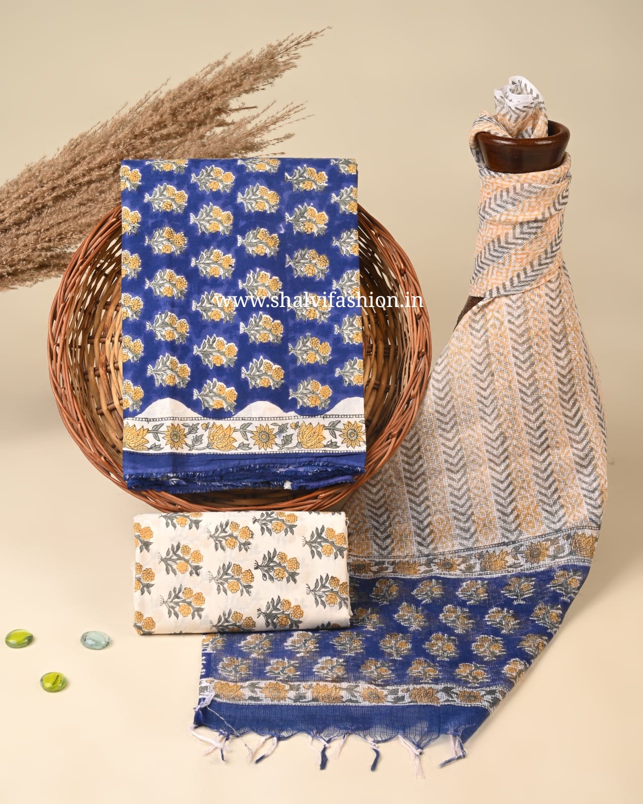 Shop sanganeri printed cotton suits with kota dupatta (3CKD845)