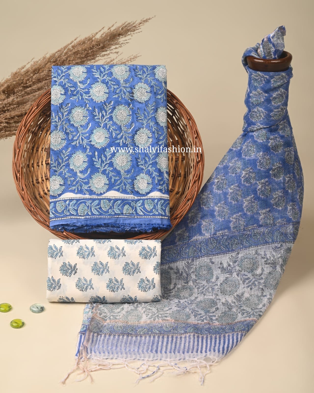 Shop jaipuri block printed cotton suits with kota dupatta (3CKD862)
