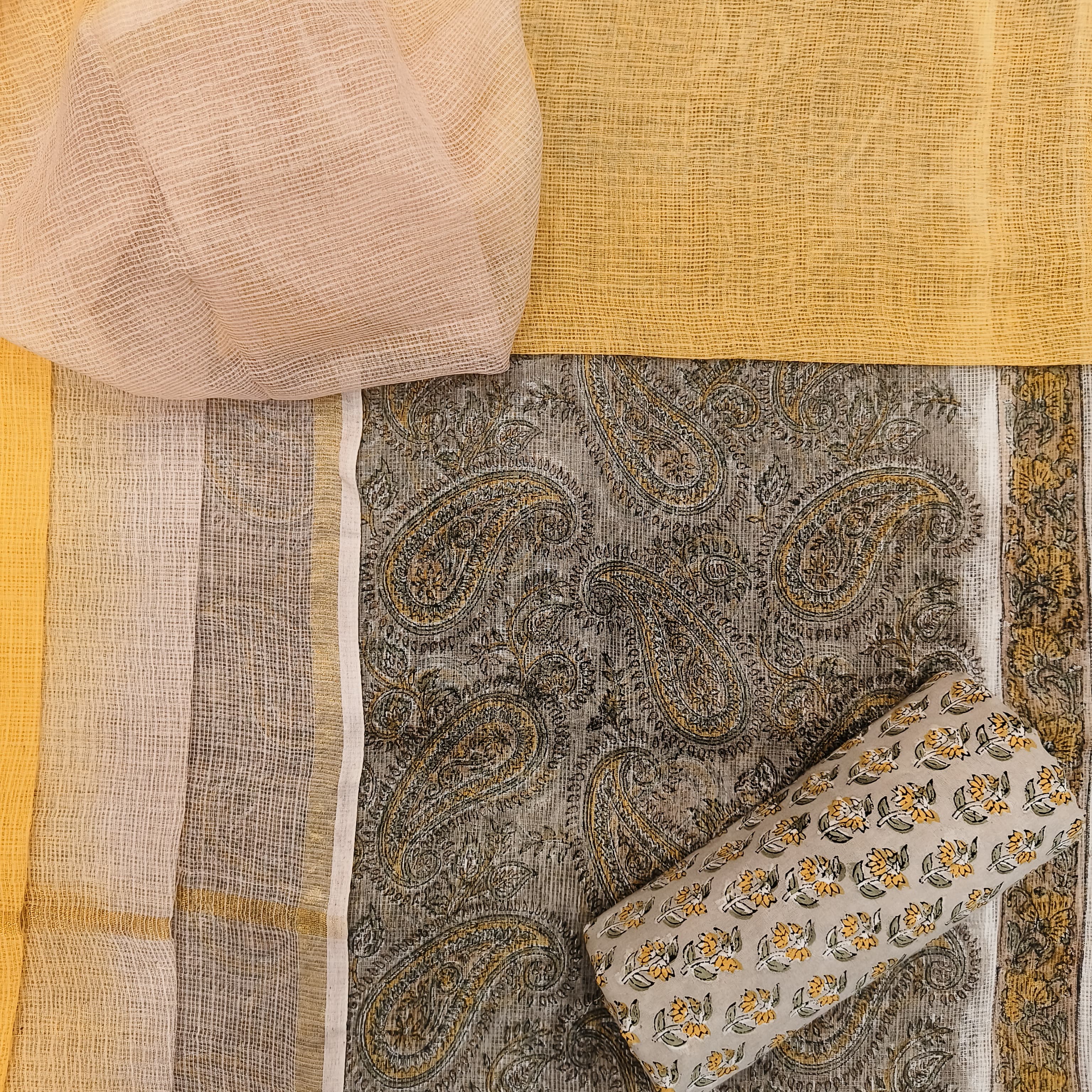 Shop Unstitched Bagru Print Premium Kota Doria Suits online (3KD08)