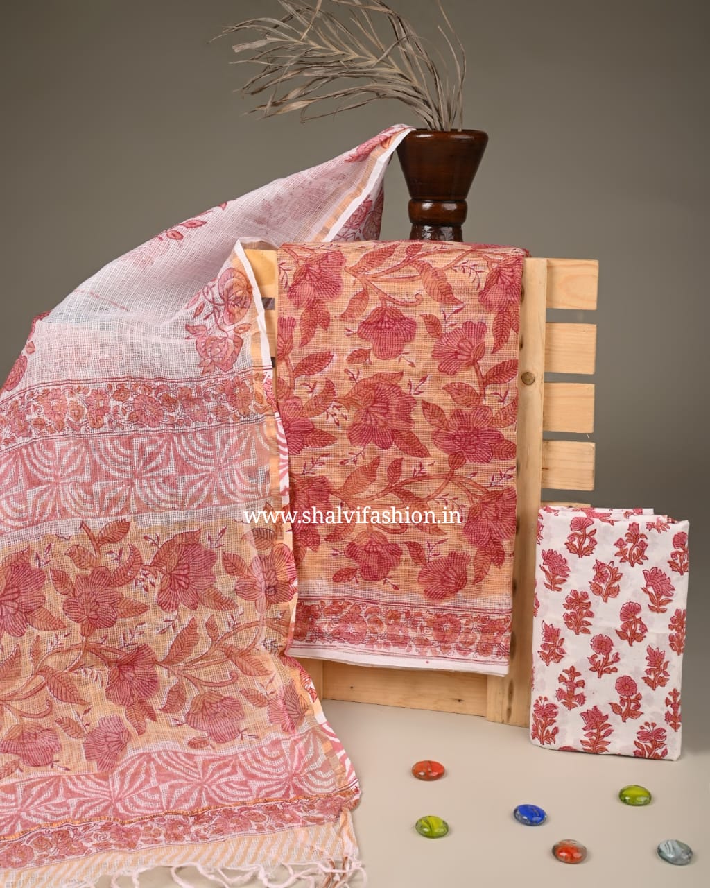 Shop block print kota doria dupatta online (3KD212)