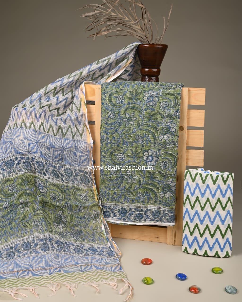 Shop block printed kota doria suits online shopping (3KD216)