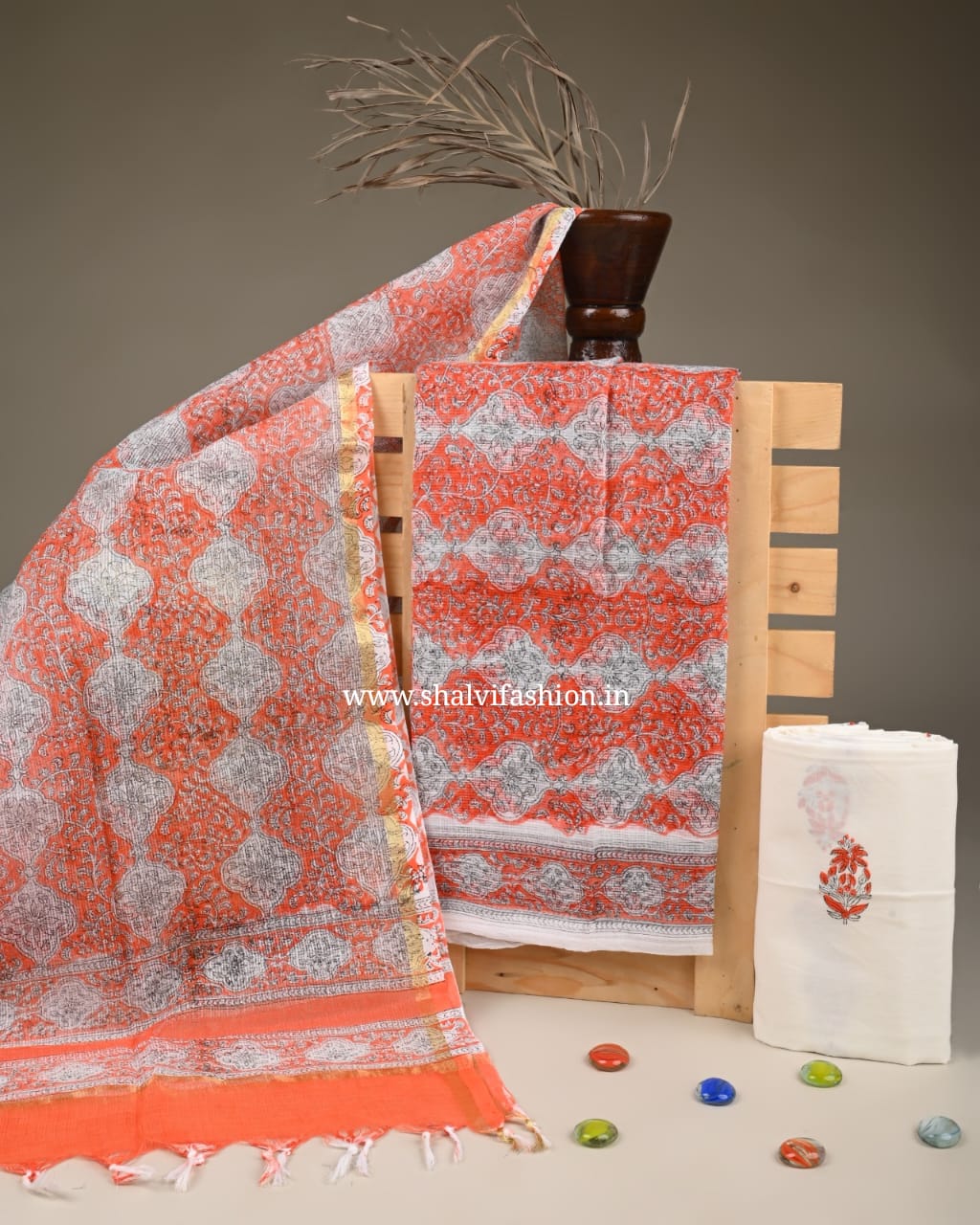 Shop unstitched block printed kota doria suits online (3KD230)