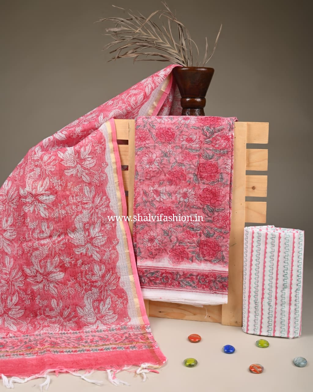 Shop unstitched sanganeri print kota doria suits (3KD233)