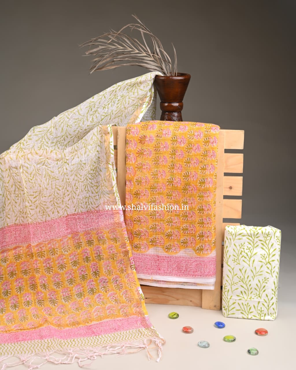 Shop unstitched hand block print kota doria suits (3KD262)