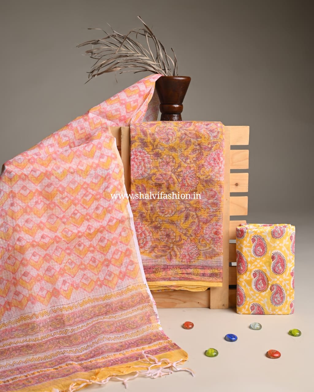 Shop block printed kota doria suits sets (3KD270)