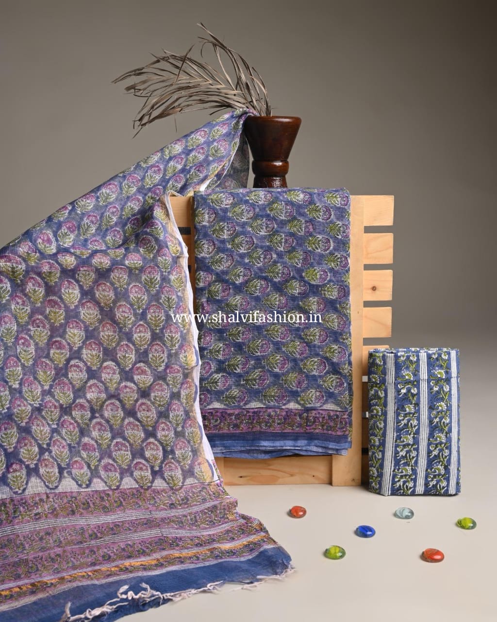 Shop hand block printed kota doria suits online shopping (3KD273)