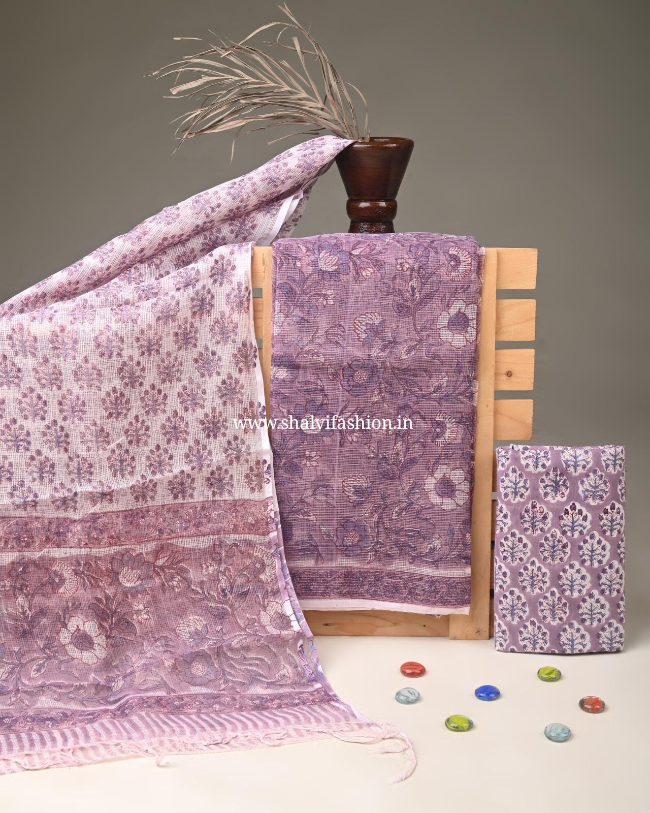 Shop block printed kota doria suits online (3KD351)
