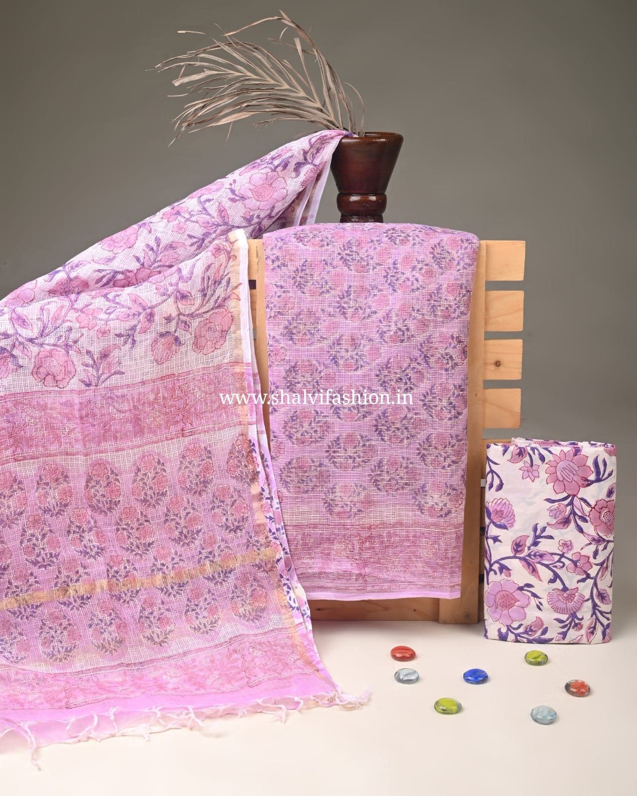 Shop jaipuri hand block print kota doria suits (3KD358)