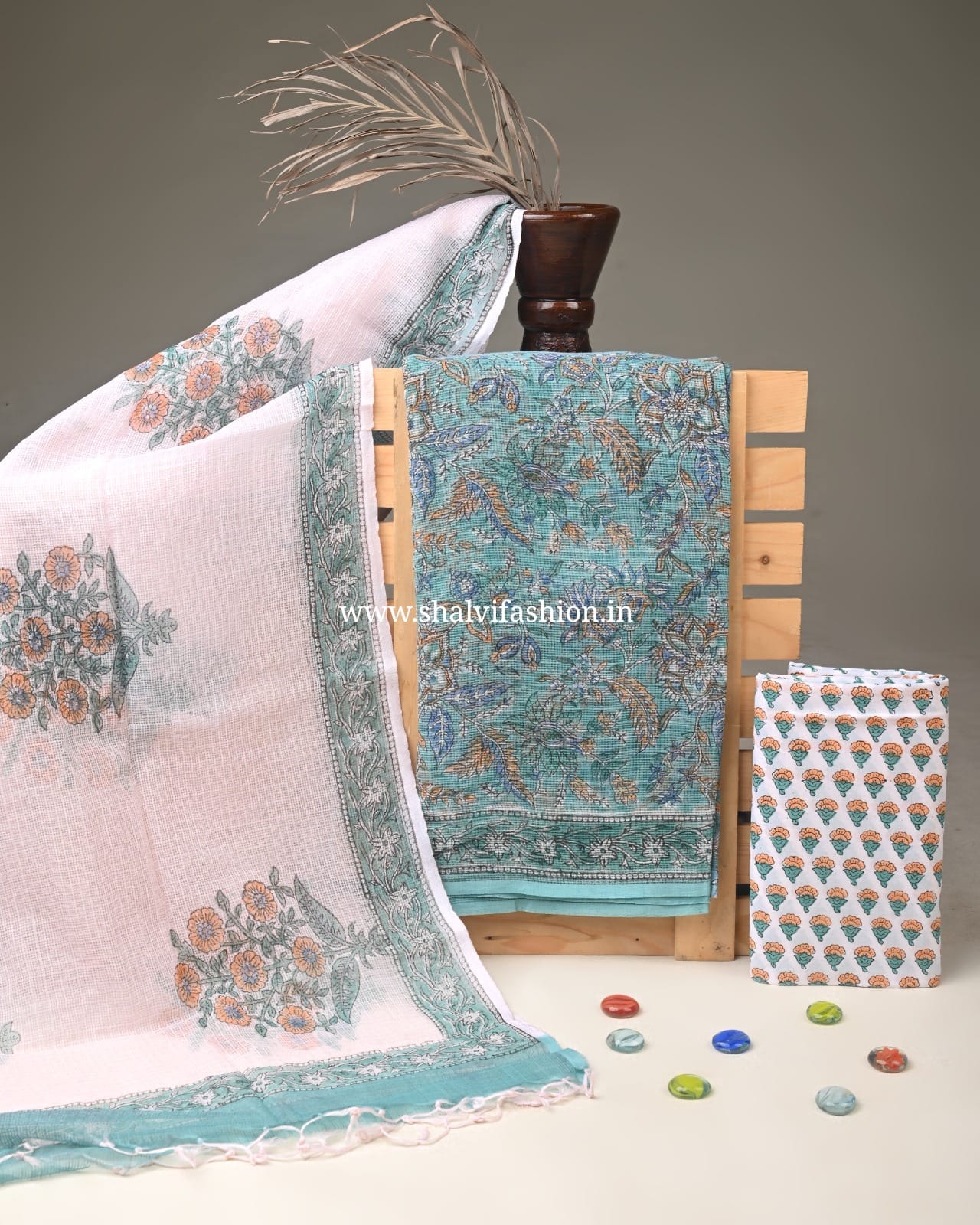 Shop unstitched block print kota doria suits in jaipur (3KD360)