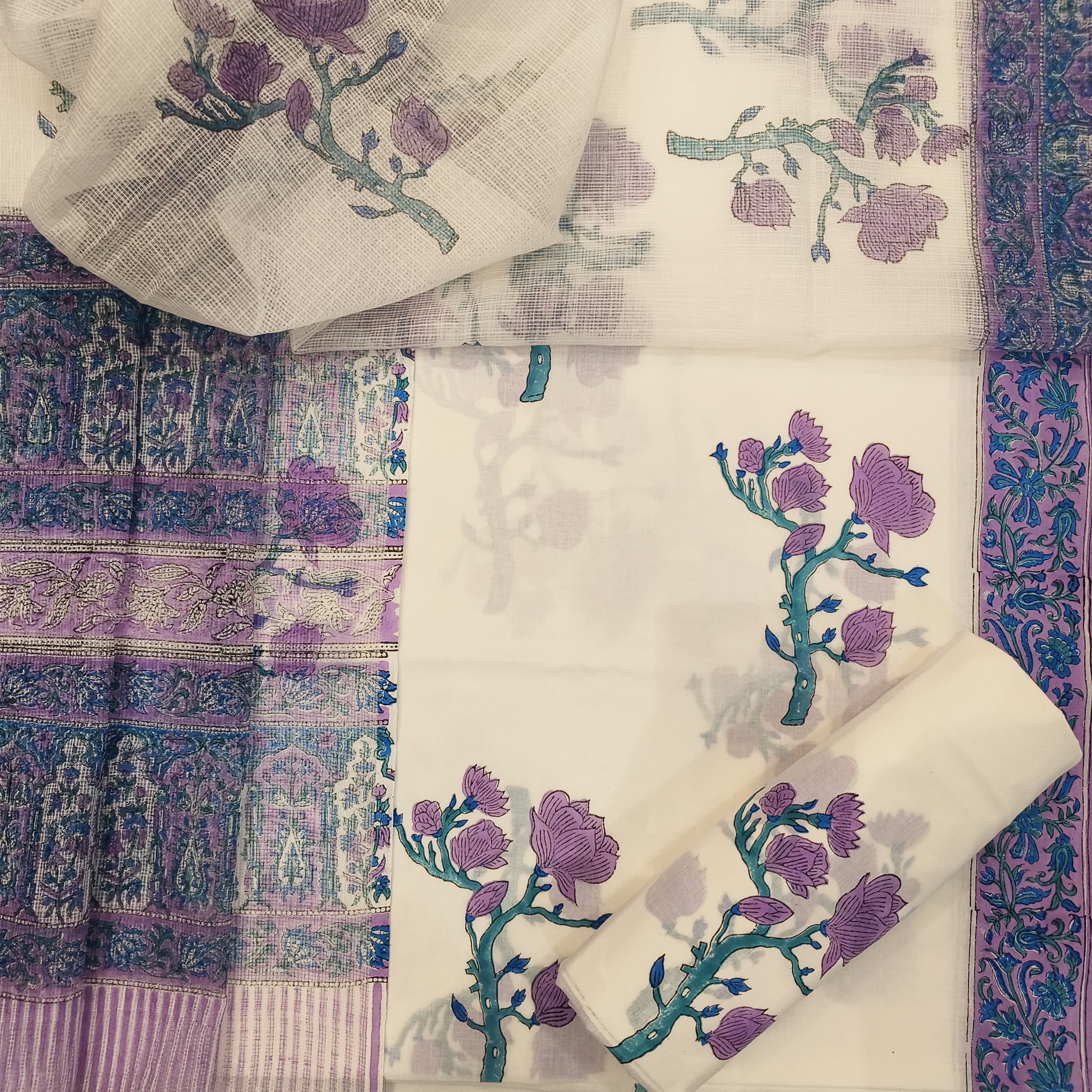Shop unstitched cotton suit sets with kota dupatta (3CKD647)