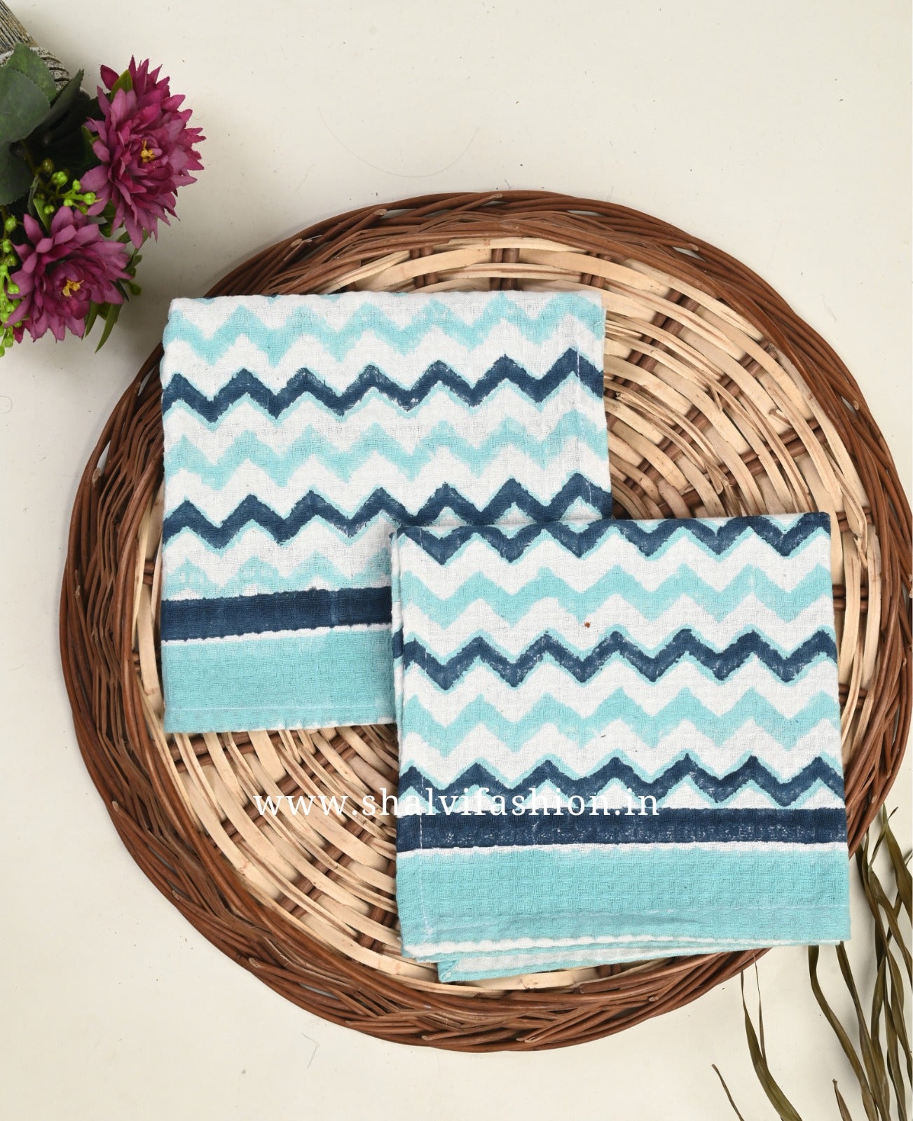 Shop block print waffle cotton bath linen sets (BLS01)