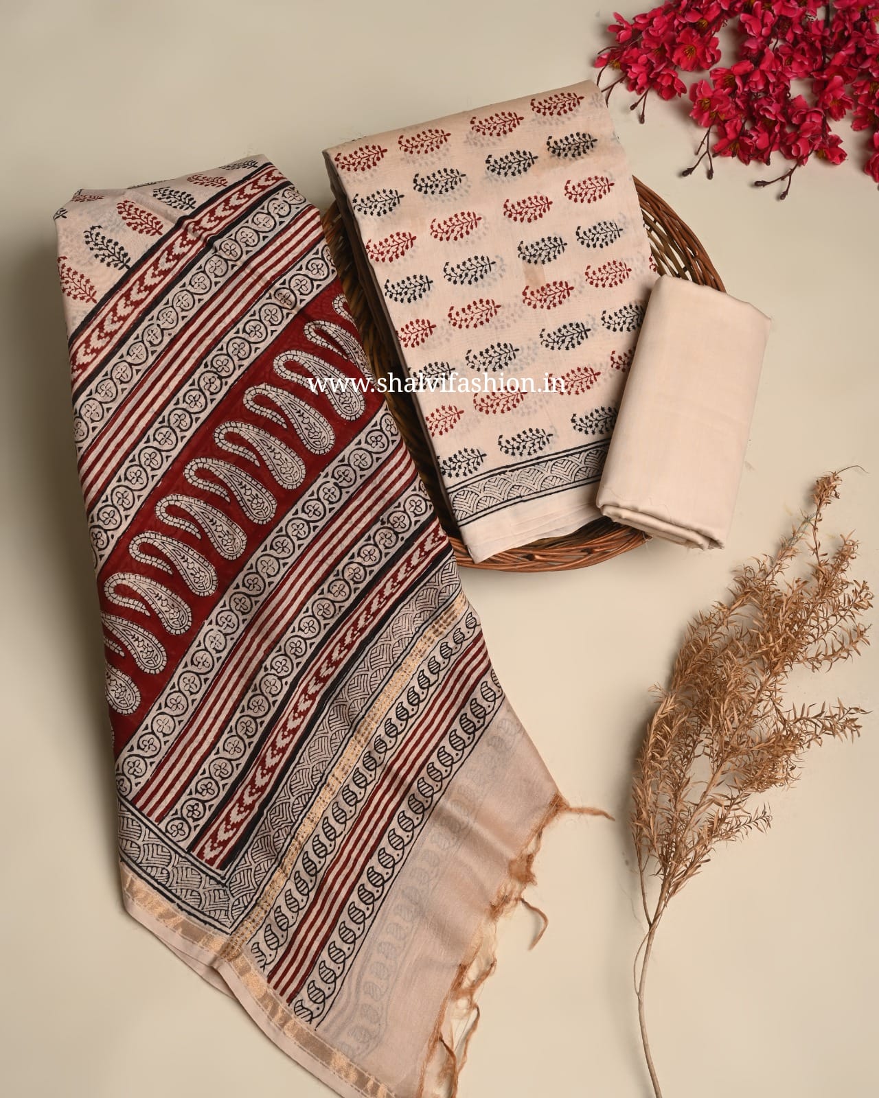 Shop hand block print chanderi silk suits online shopping (CHA1001)