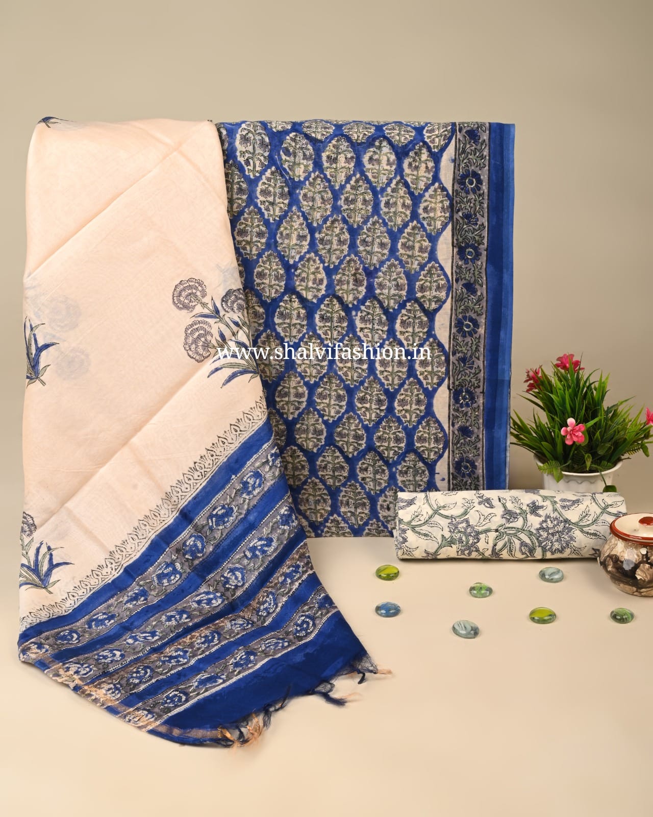 Shop unstitched jaipuri print chanderi silk suits (CHA175)