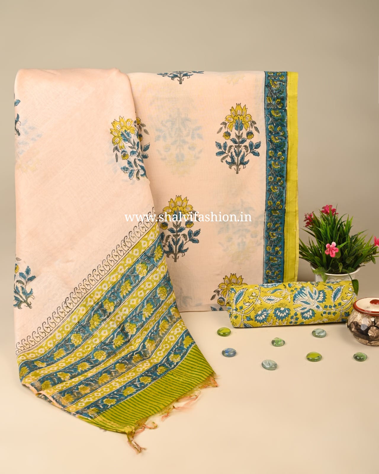 Shop jaipuri block print chanderi silk suits online (CHA177)