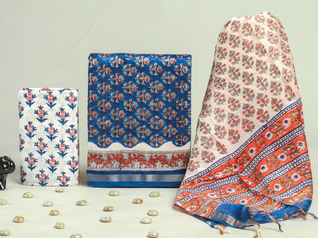 Shop block printed chanderi silk suits online (CHA200)