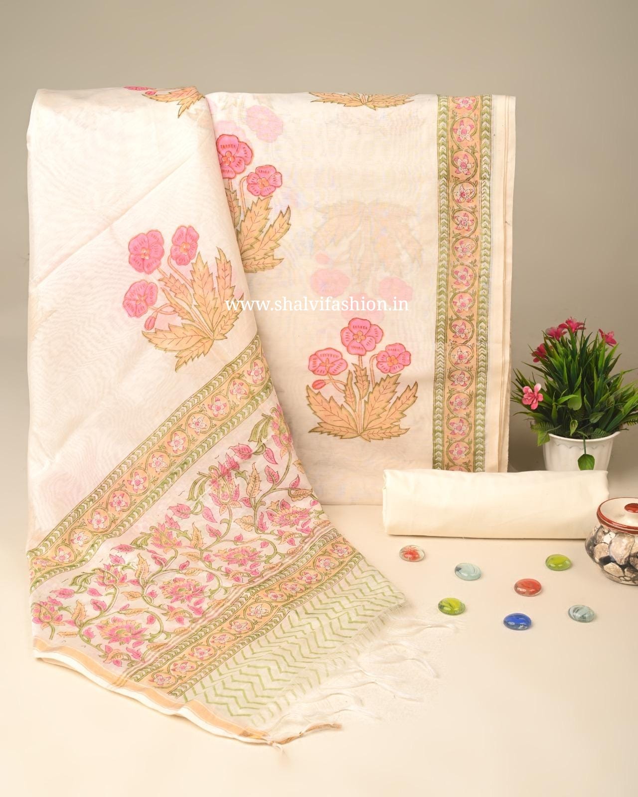 Shop block printed chanderi silk suits online shopping (CHA242)