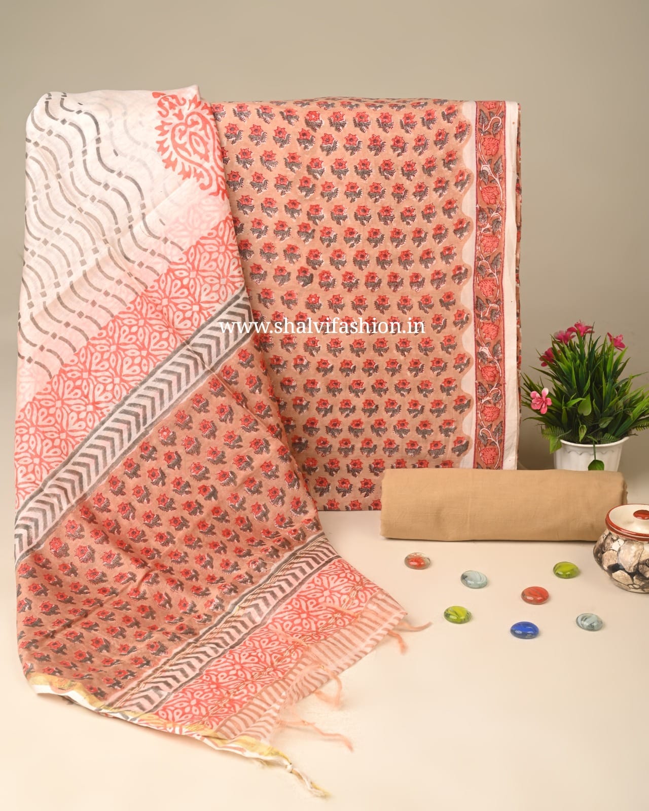 Shop sanganeri print chanderi siklk suits (CHA244)