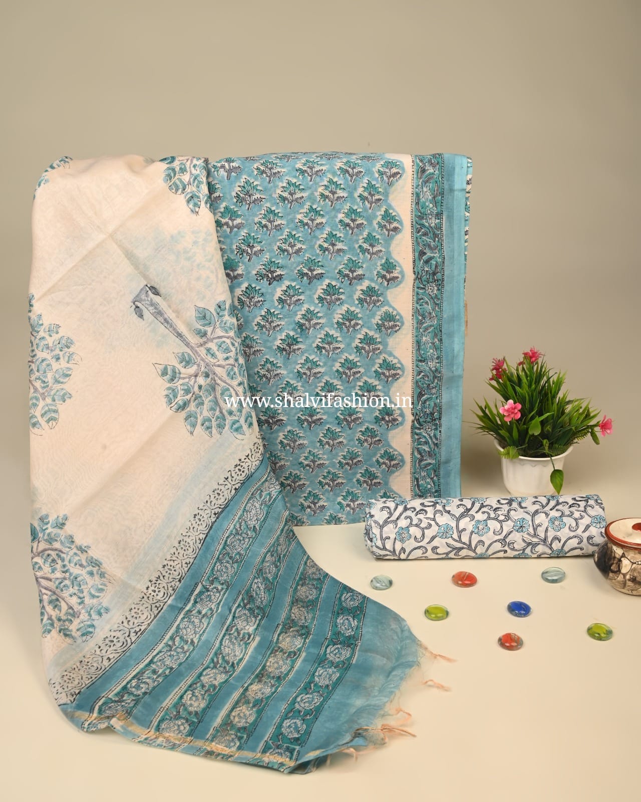 Shop hand block print chanderi silk suits (CHA906)