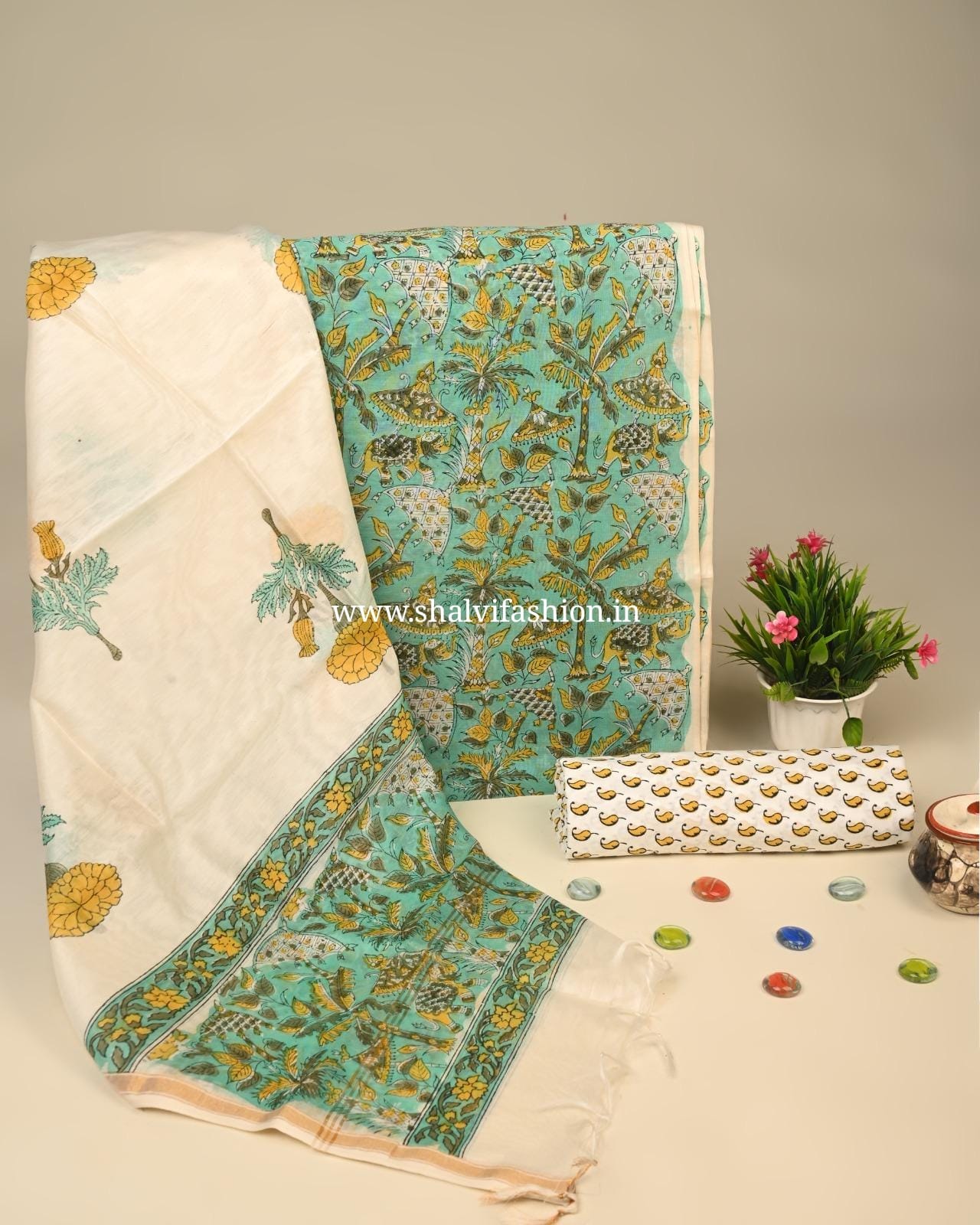 Shop hand block printed chanderi silk suits in jaipur (CHA911)