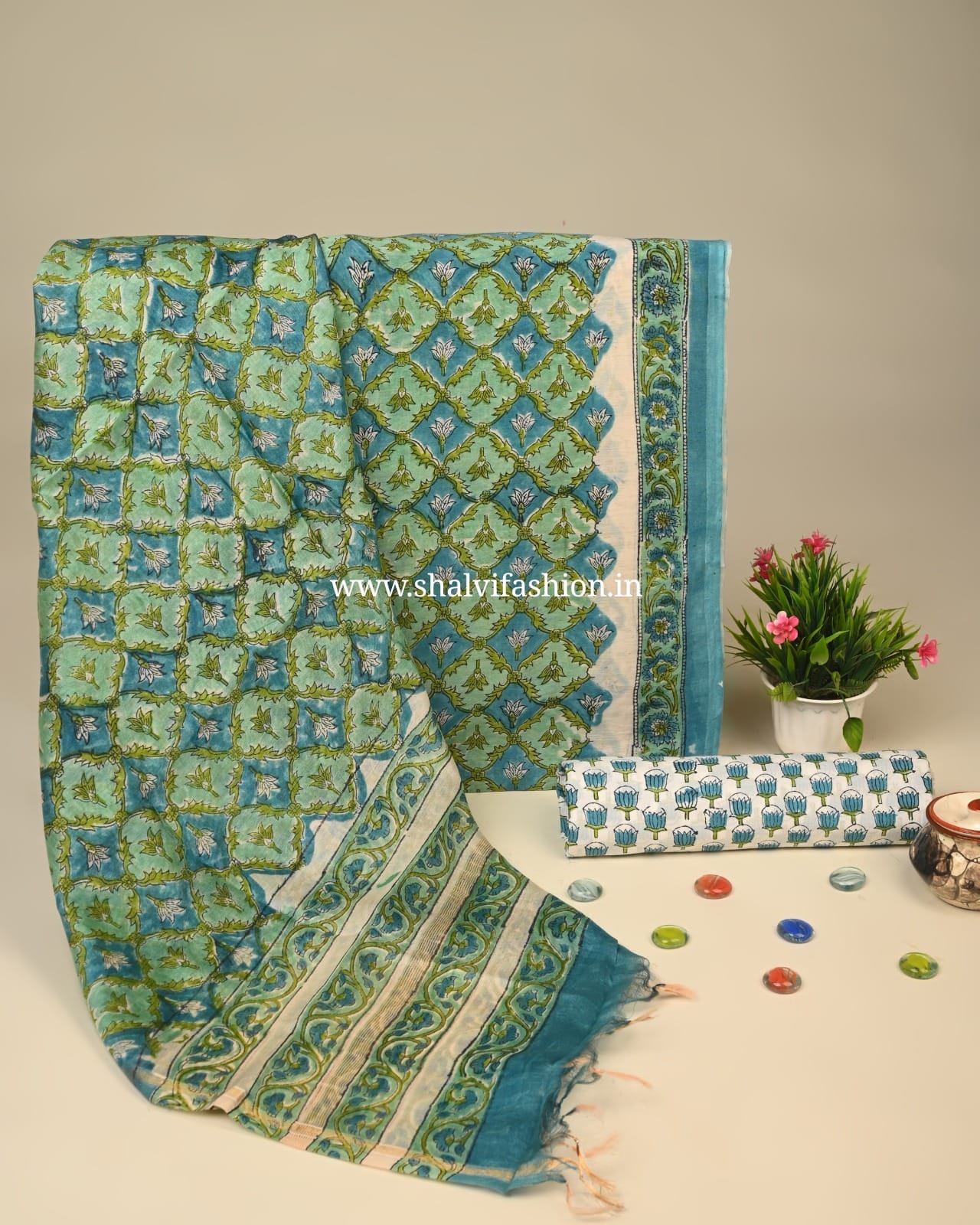 Shop block printed chanderi silk suits online (CHA912)