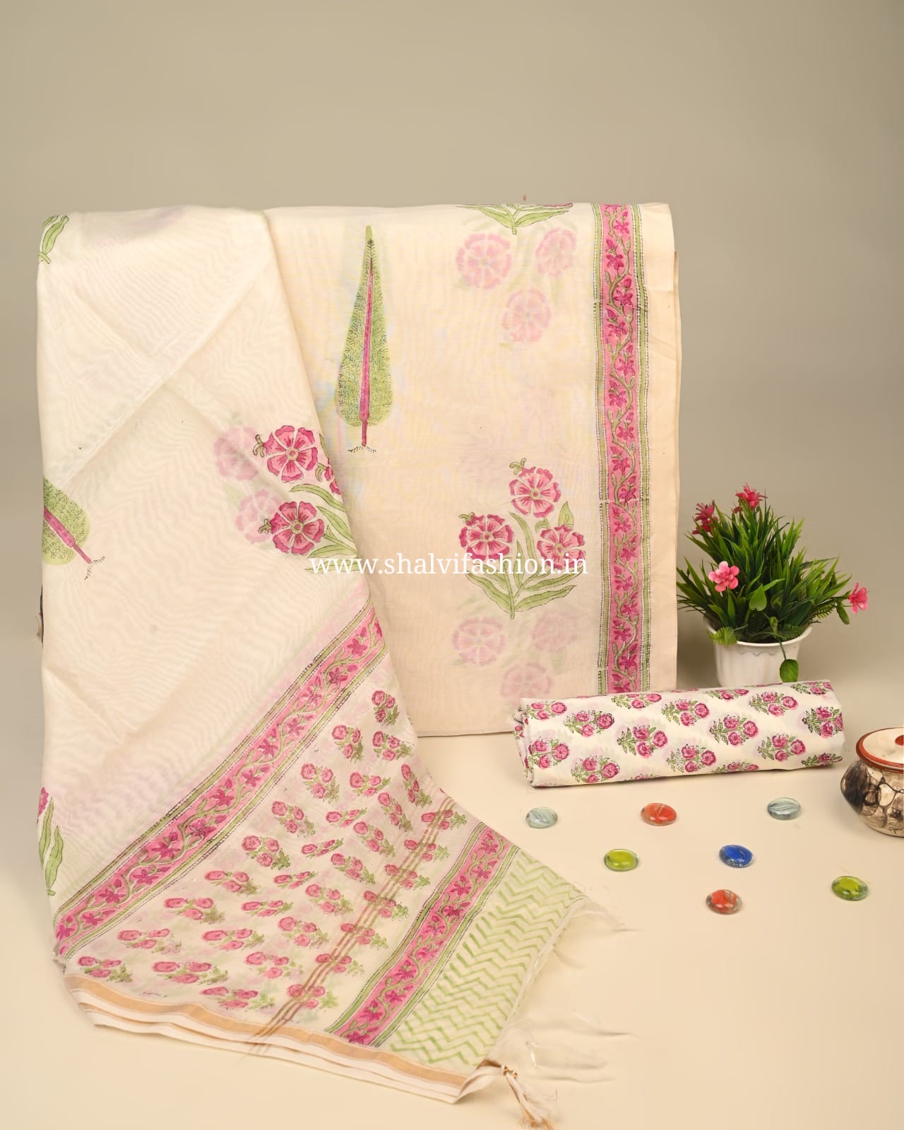 Shop jaipuri unstitched block print chanderi silk suits (CHA914)