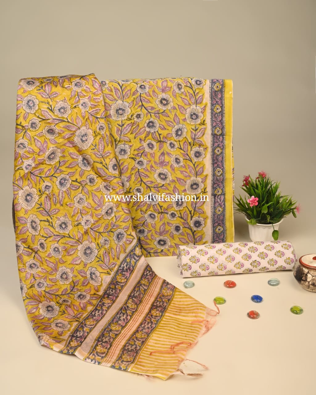 Shop block print chanderi silk suits online (CHA916)