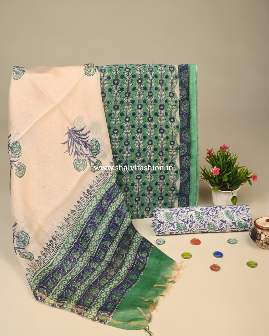 Shop unstitched block print chanderi silk suits online (CHA917)