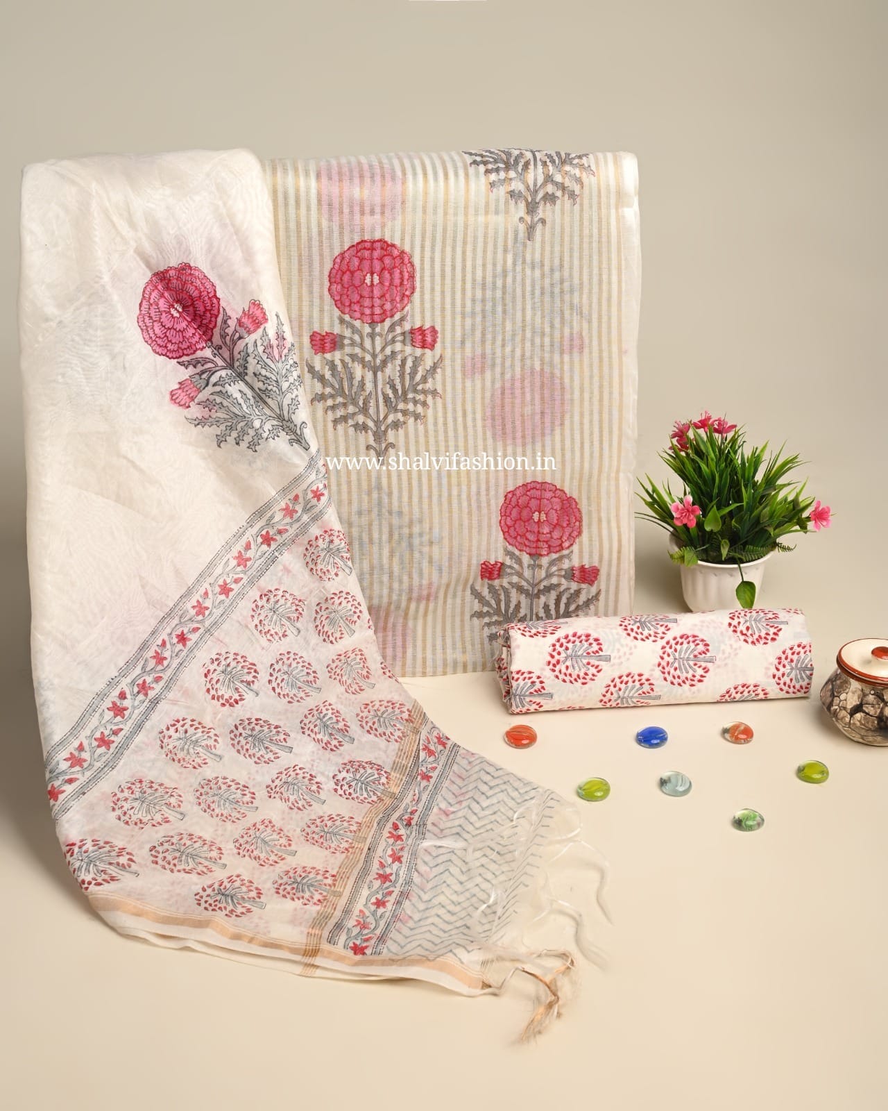 Shop block printed mul chanderi suits online shopping (CHA930)