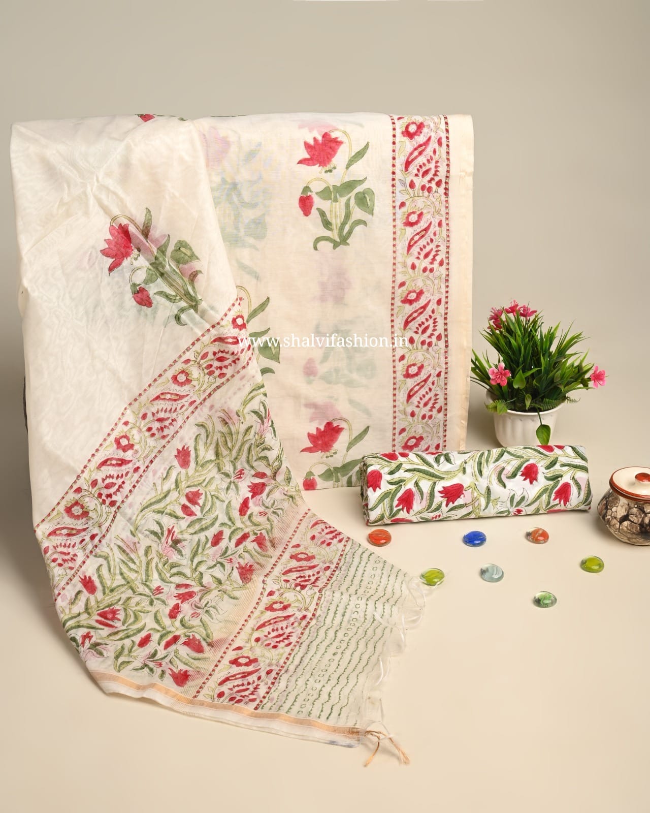 Shop jaipuri print chanderi silk suits online shopping (CHA931)