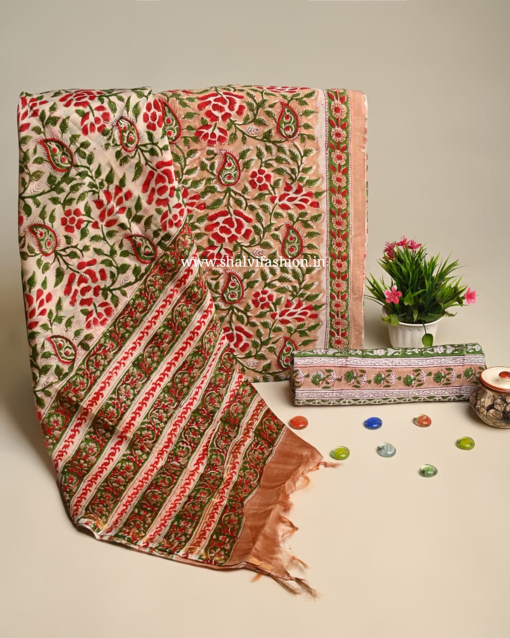 Shop block printed chanderi silk suits online shopping (CHA932)