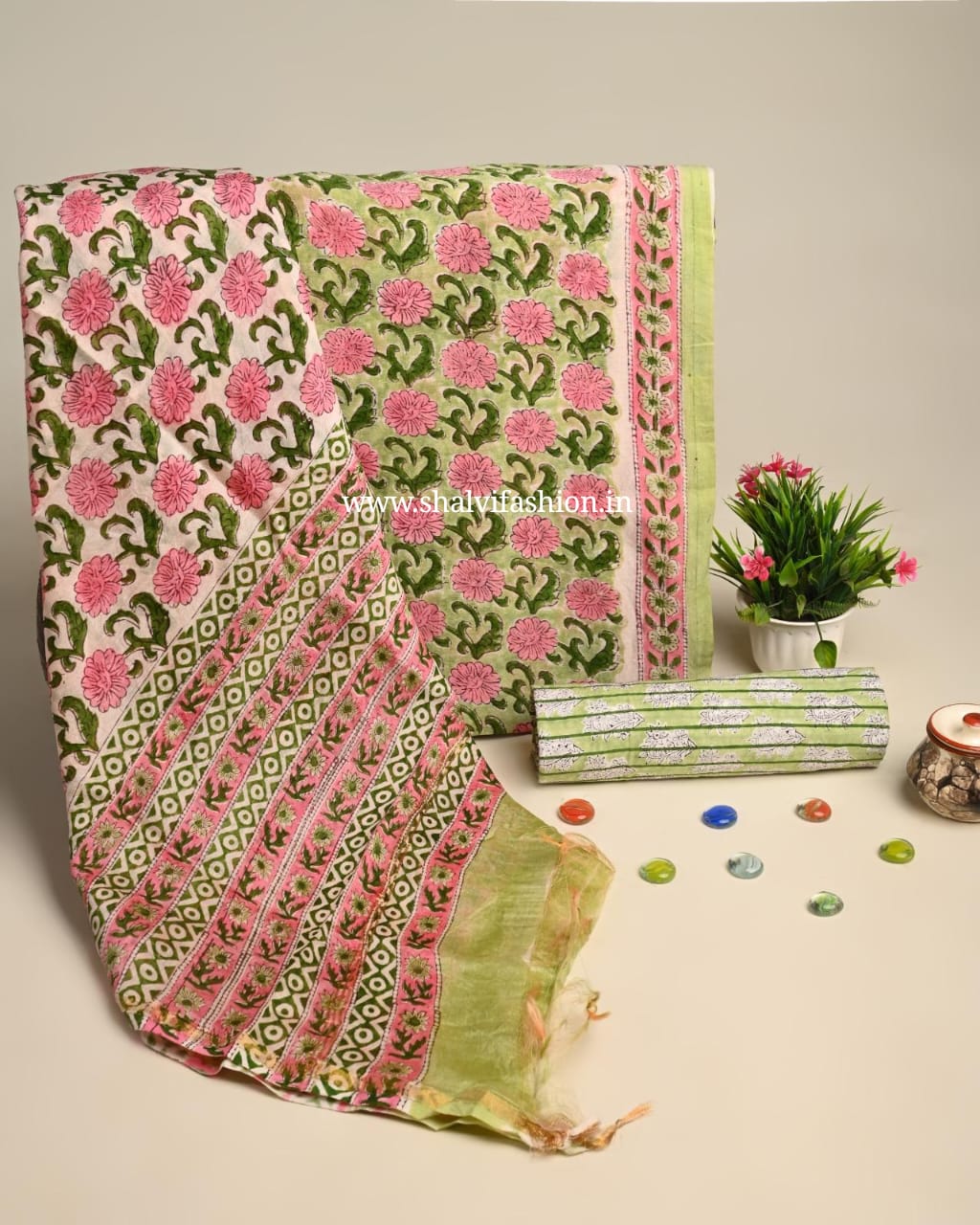 Shop jaipuri print chanderi silk suits online shopping (CHA933)