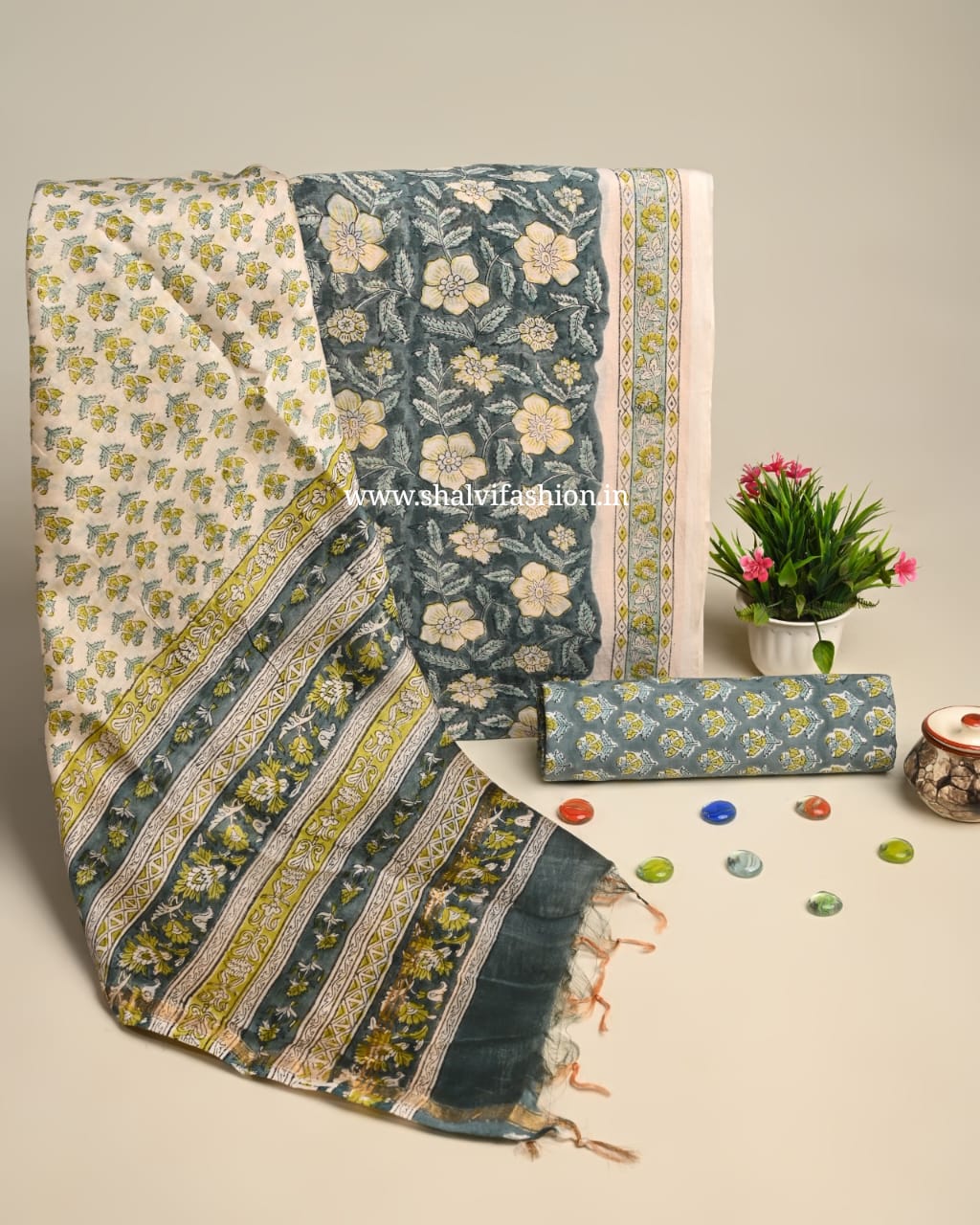 Shop sanganeri block print chanderi silk suits online (CHA934)