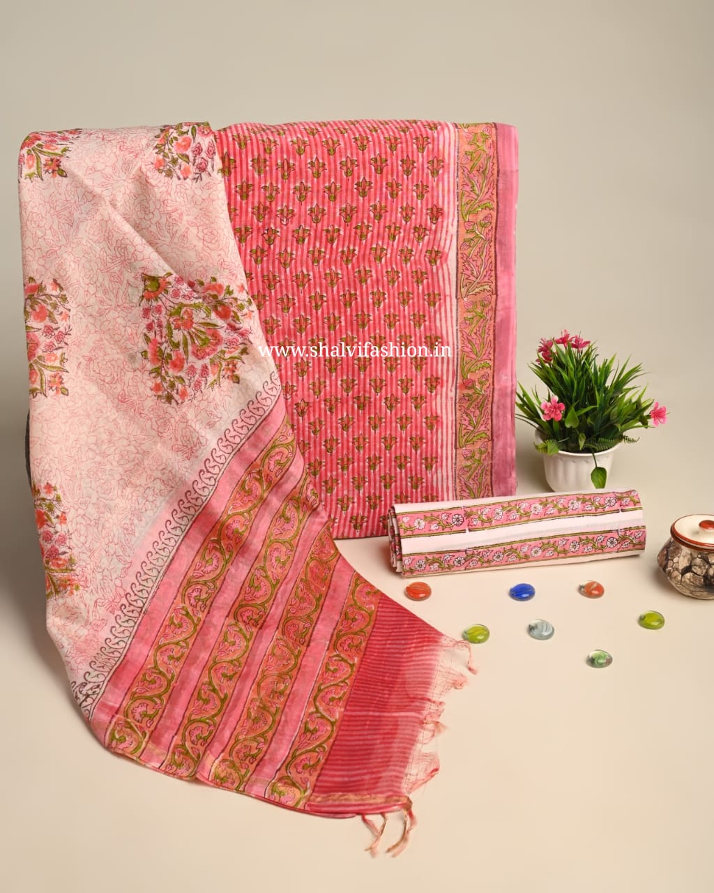 Shop hand block printed chanderi silk suits online shopping (CHA936)
