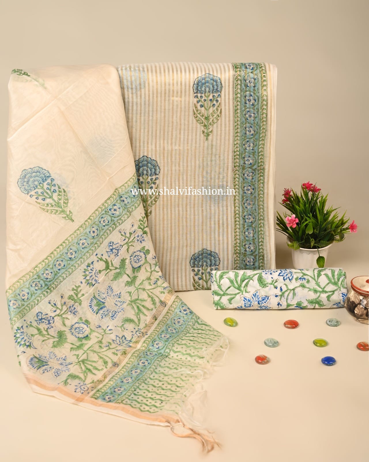 Shop hand block print mul chanderi suits online (CHA939)