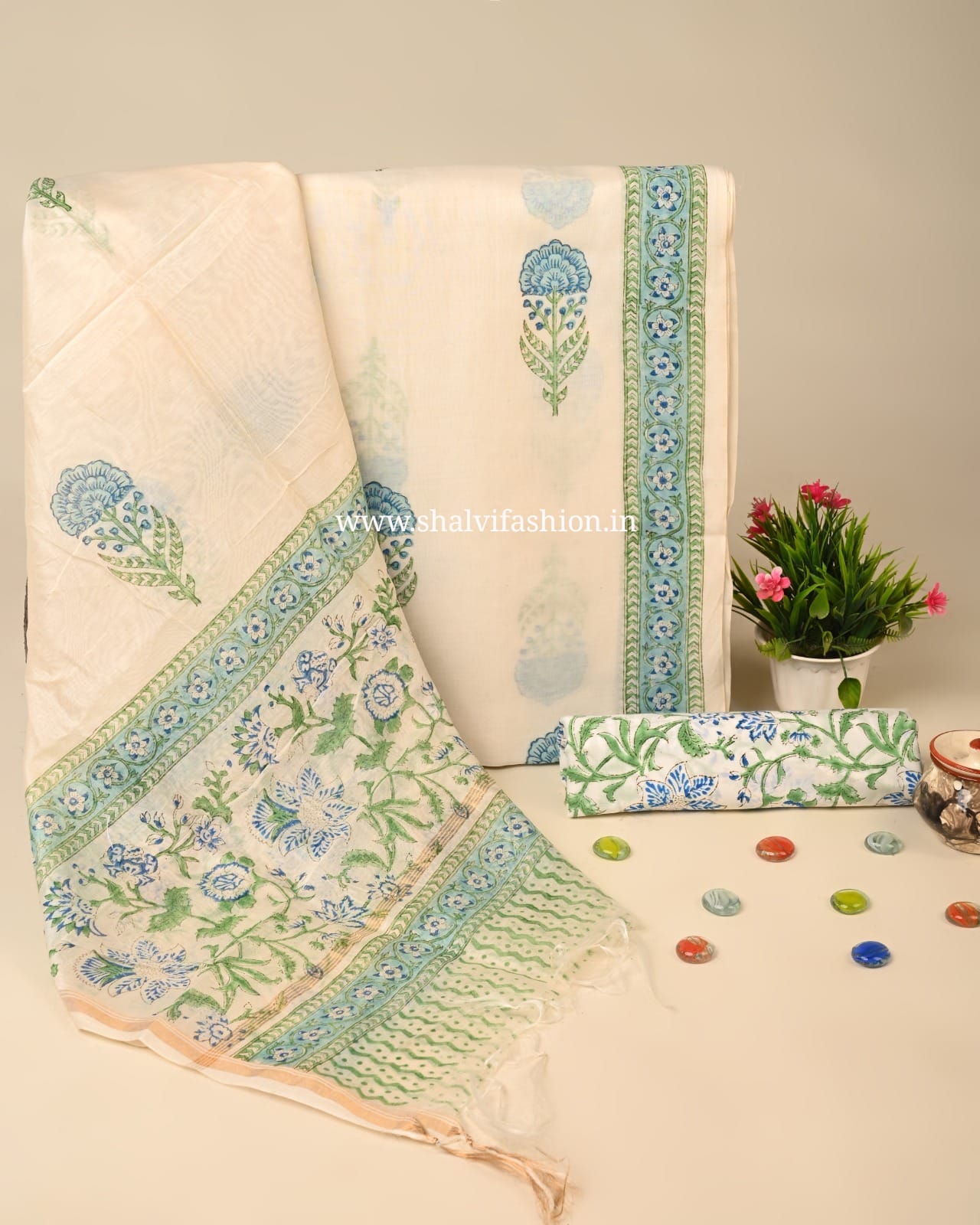 Shop jaipuri print chanderi silk suits online (CHA942)