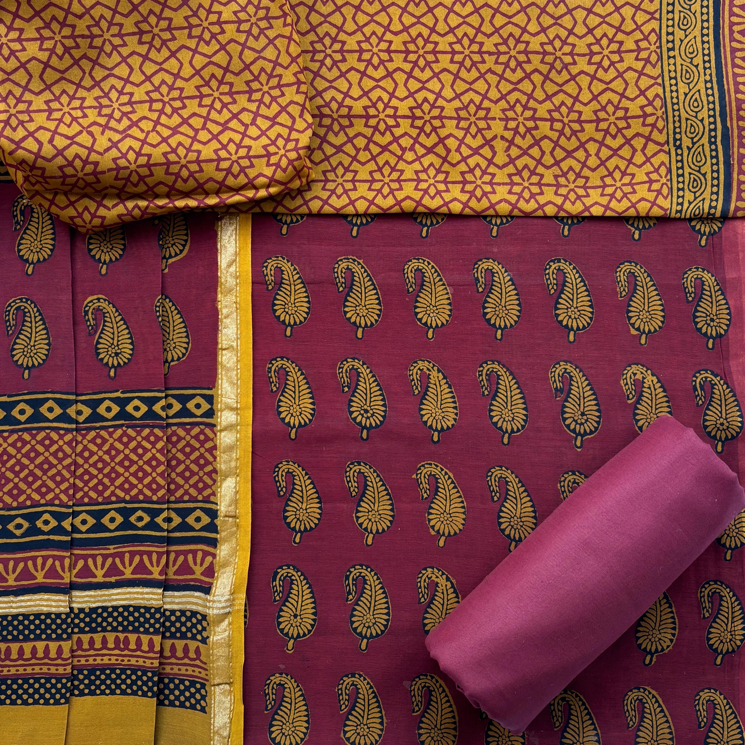 Shop unstitched bagh print chanderi silk suits (CHA957)