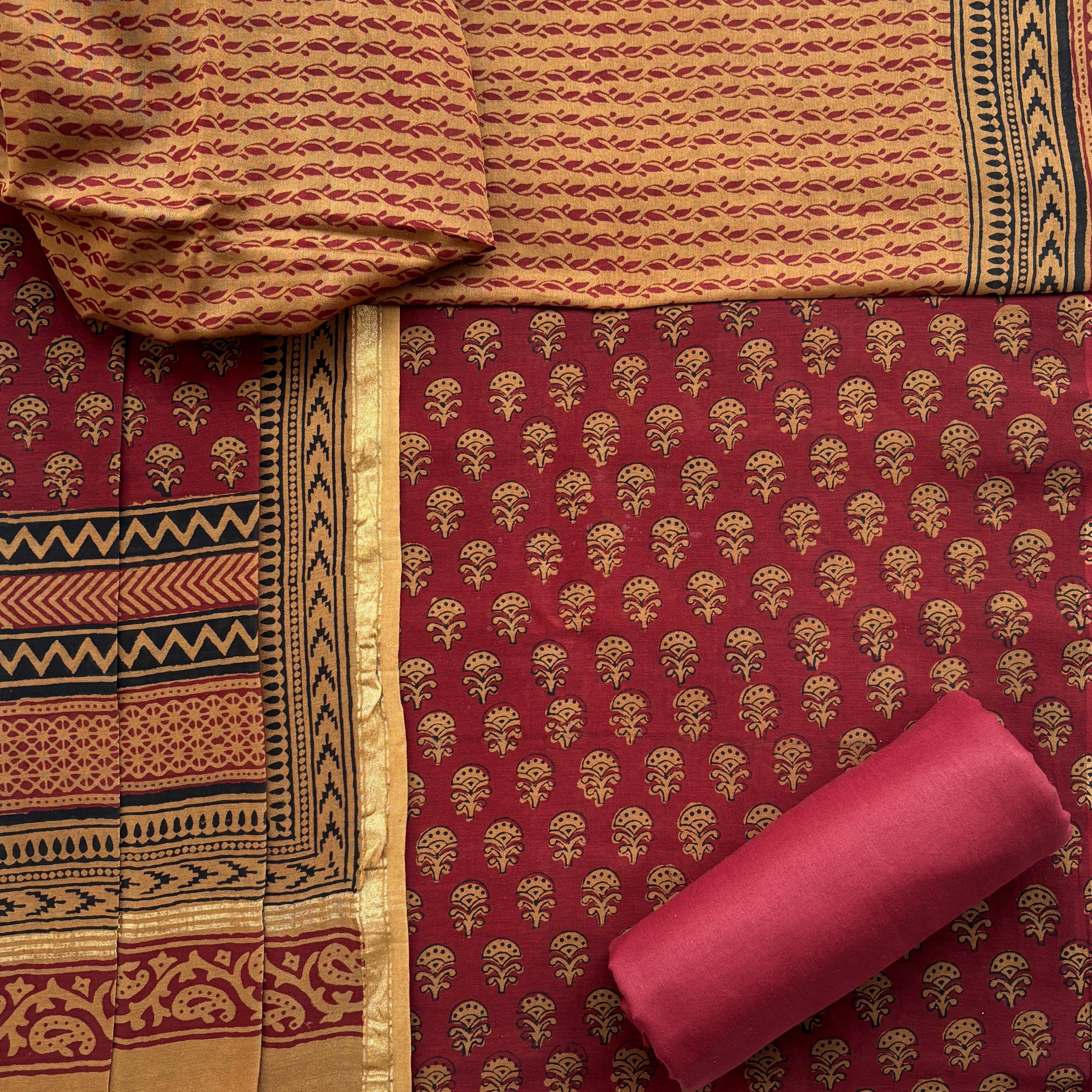 Shop unstitched bagh print chanderi suits online (CHA964)