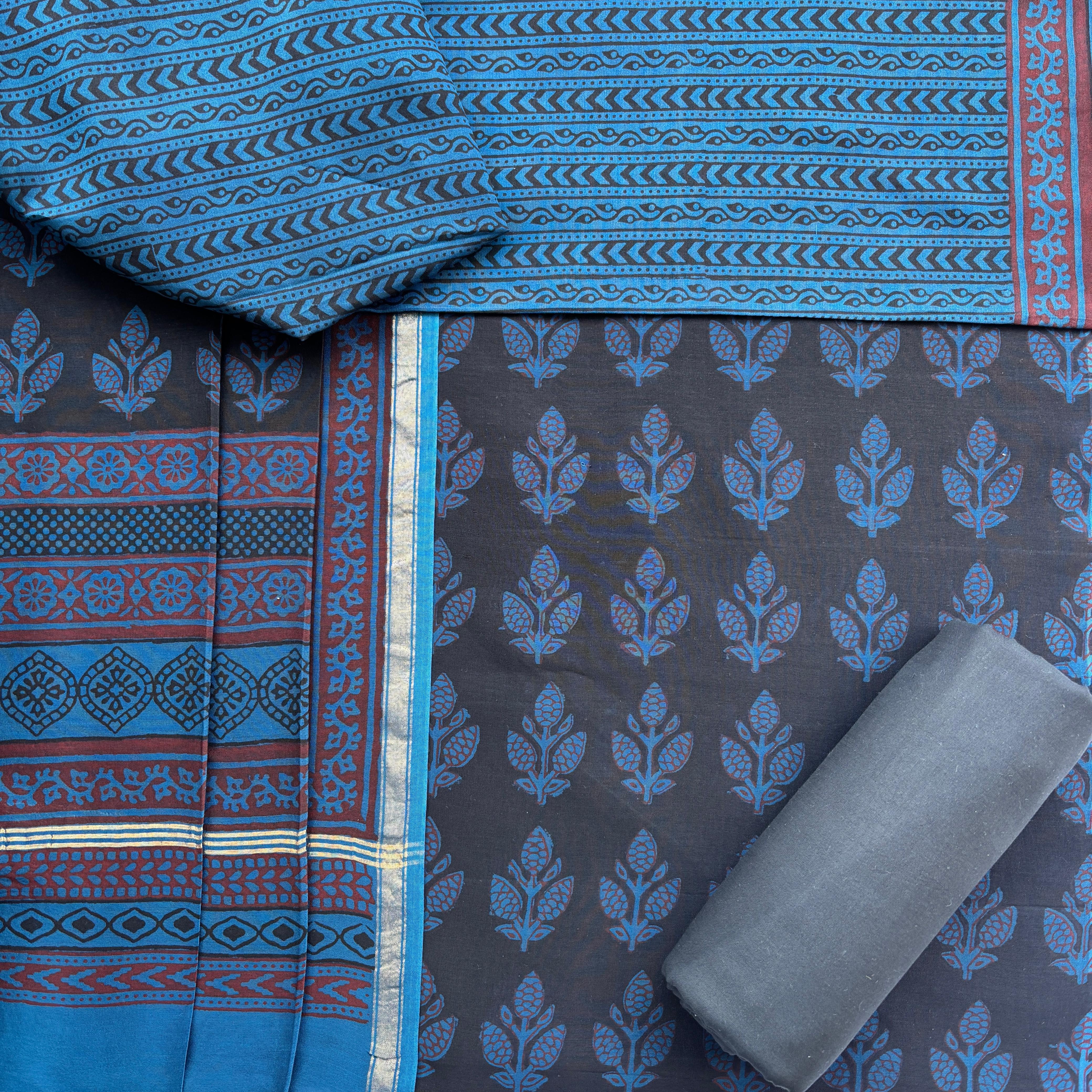 Shop unstitched block print chanderi silk suits online (CHA966)